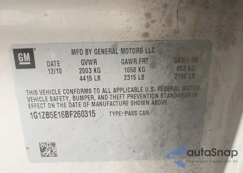 2011 Chevrolet Malibu Ls из США, поврежденный, VIN 1G1ZB5E16BF260315